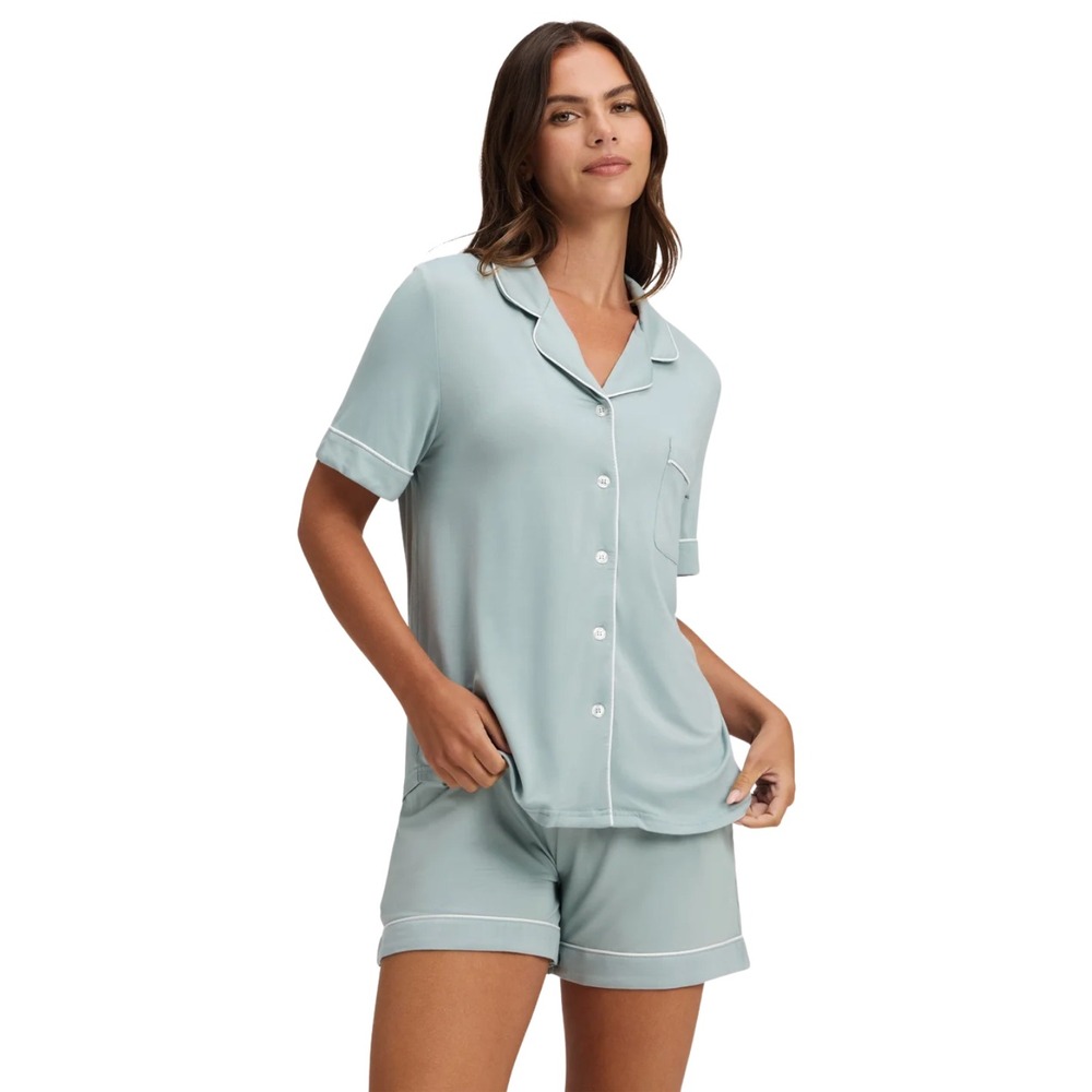 Cozy Earth Pajama Top Womens XS Sage Green Bamboo Stretch Knit Short Sleeve
